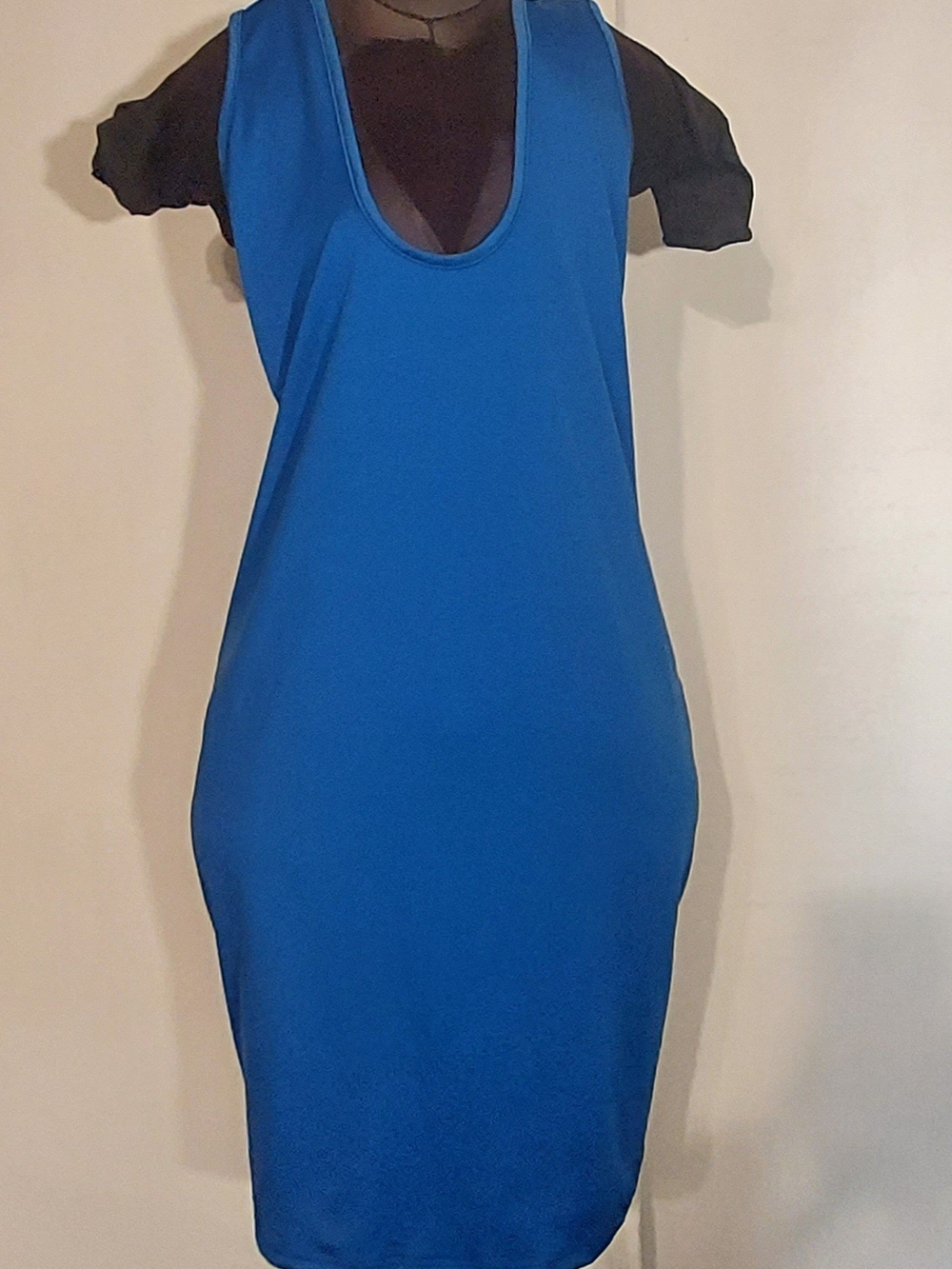 Blue Scoop Neck Sleeveless Dress Women XL